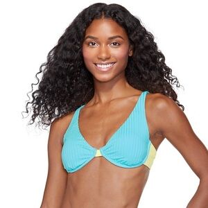 Breaking Waves blue and yellow bikini swim top size XL new